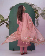 Bare Embellish Pink Muga Cotton Stitched Suit Sets