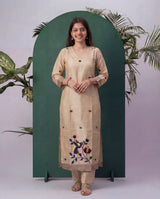 Sable Silk Beige Tussar Silk Stitched Suit Sets