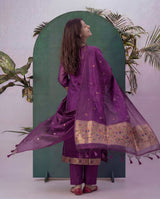Peacock Grace Paithani Wine Muga Cotton Stitched Suit Sets