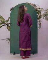 Peacock Grace Paithani Wine Muga Cotton Stitched Suit Sets