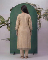 Sable Silk Beige Tussar Silk Stitched Suit Sets