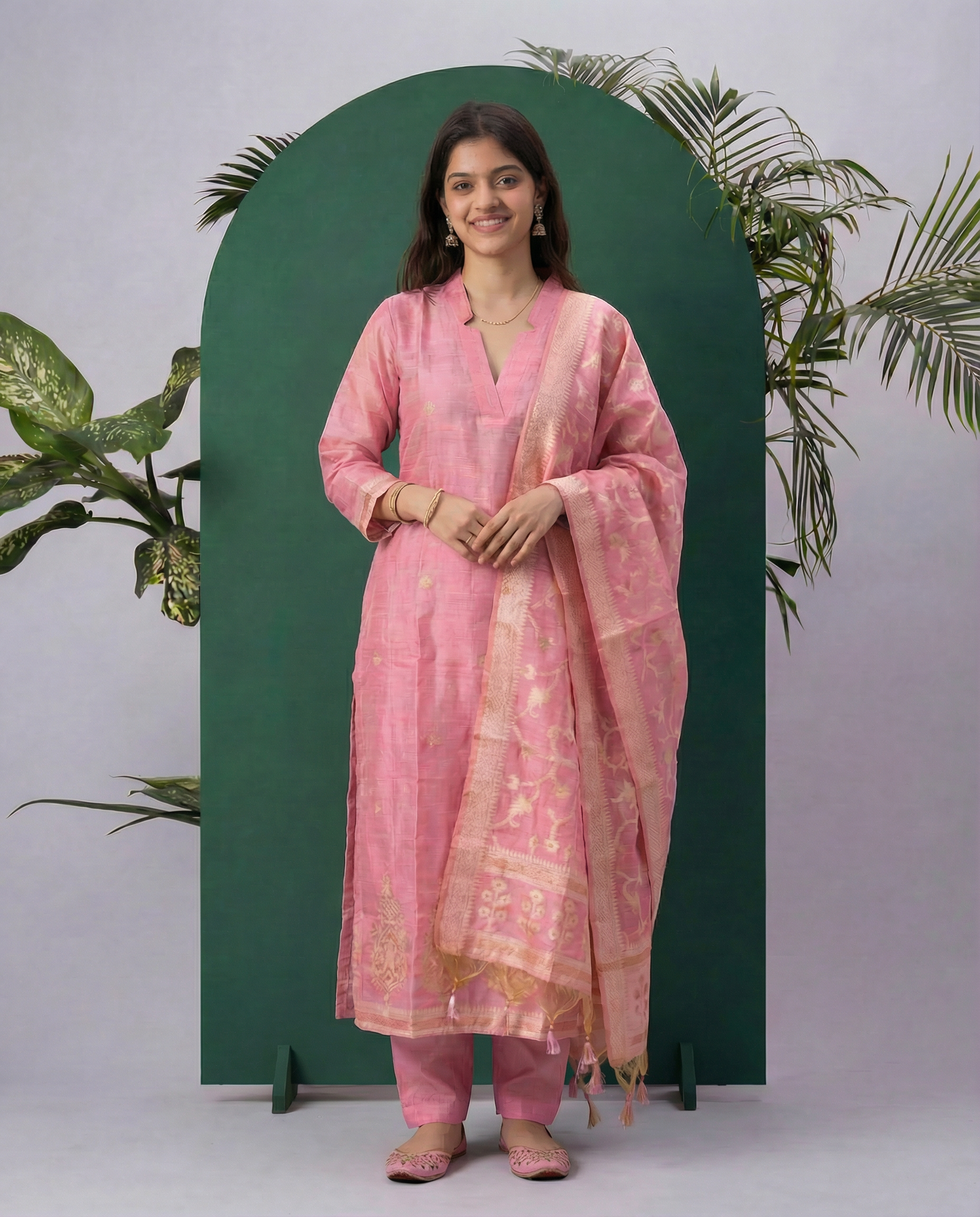 Pink Dune Muga Cotton Stitched Suit Sets