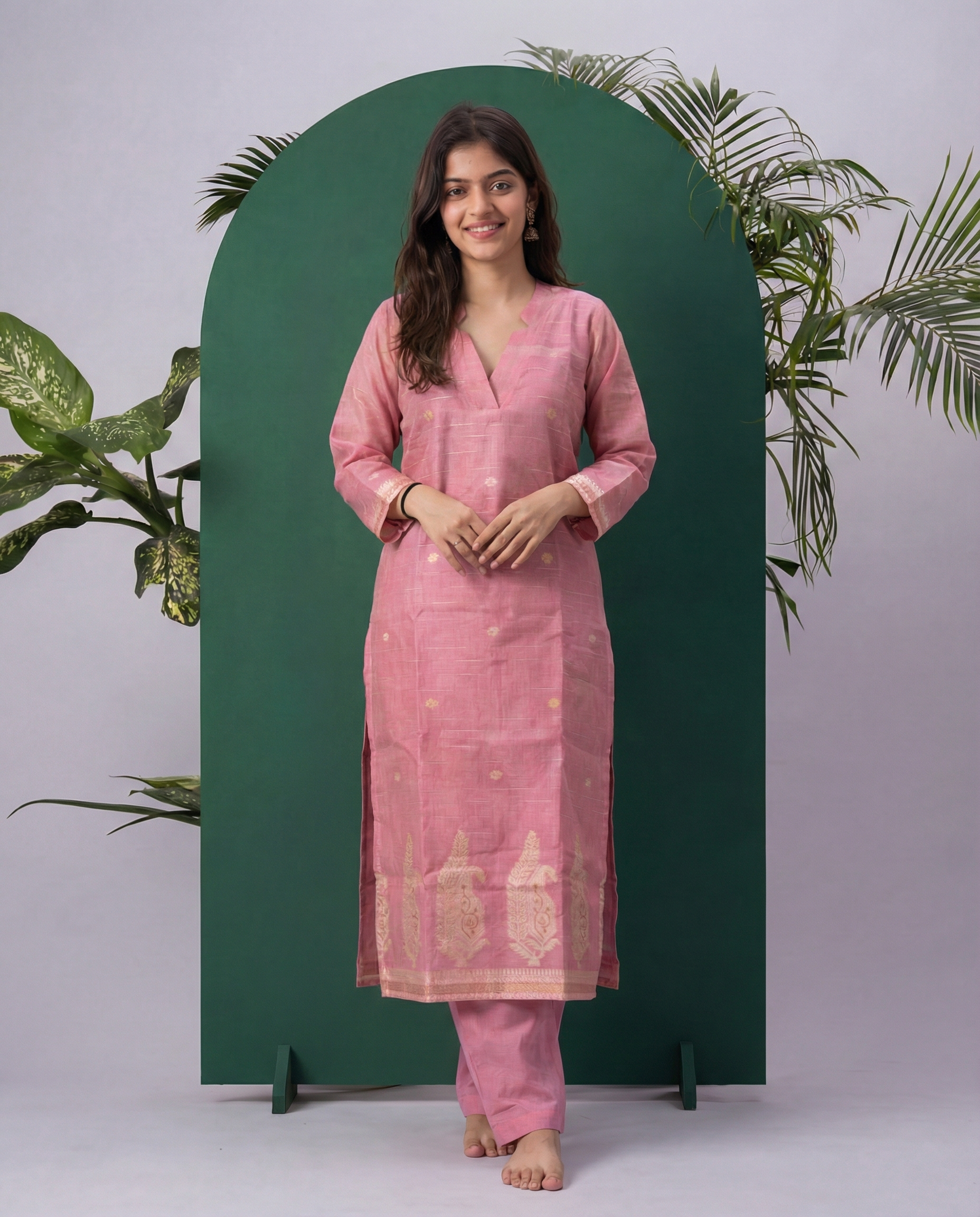 Pink Dune Muga Cotton Stitched Suit Sets
