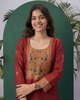 Peacock Grace Paithani Maroon Red Muga Cotton Stitched Suit Sets