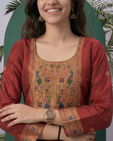 Peacock Grace Paithani Maroon Red Muga Cotton Stitched Suit Sets