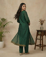 Dreamy Finch Dark Green Muga Cotton Stitched Suit Sets