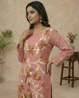 Floral Glow Pink Muga Cotton Stitched Suit Sets