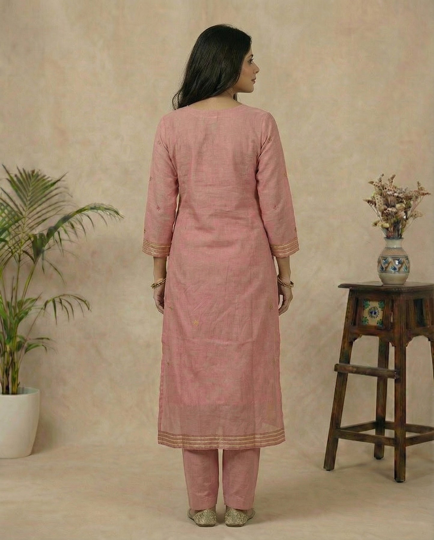 Floral Glow Pink Muga Cotton Stitched Suit Sets