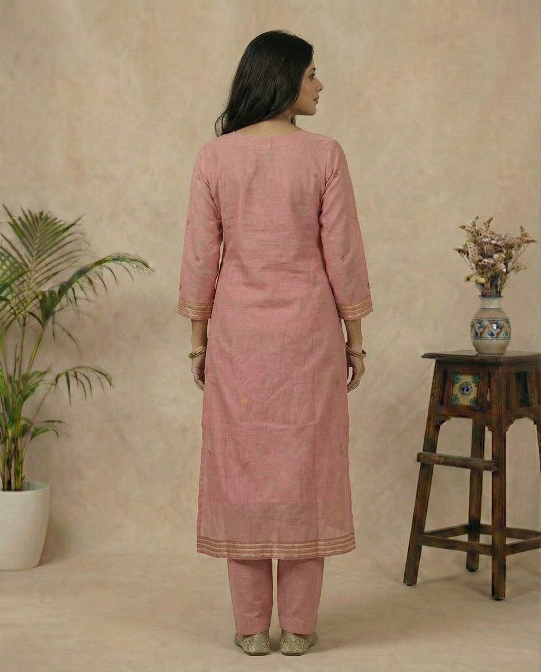 Floral Glow Pink Muga Cotton Stitched Suit Sets