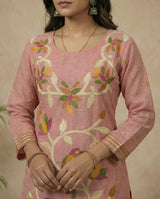 Floral Glow Pink Muga Cotton Stitched Suit Sets