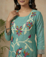 Floral Glow Blue Muga Cotton Stitched Suit Sets