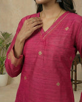 Classic Charm Hot Pink Muga Silk Stitched Suit Sets