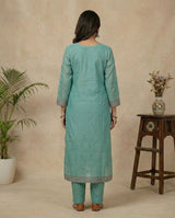 Floral Glow Blue Muga Cotton Stitched Suit Sets