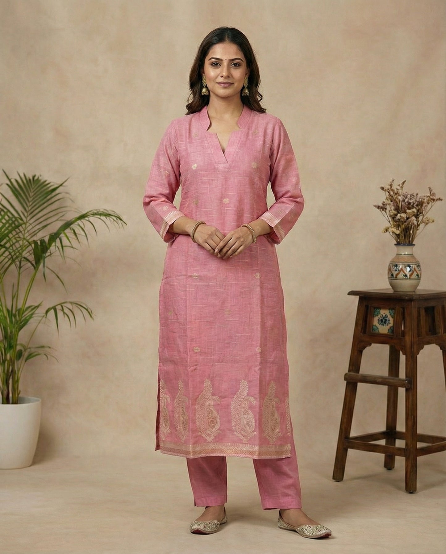 Pink Dune Muga Cotton Stitched Suit Sets
