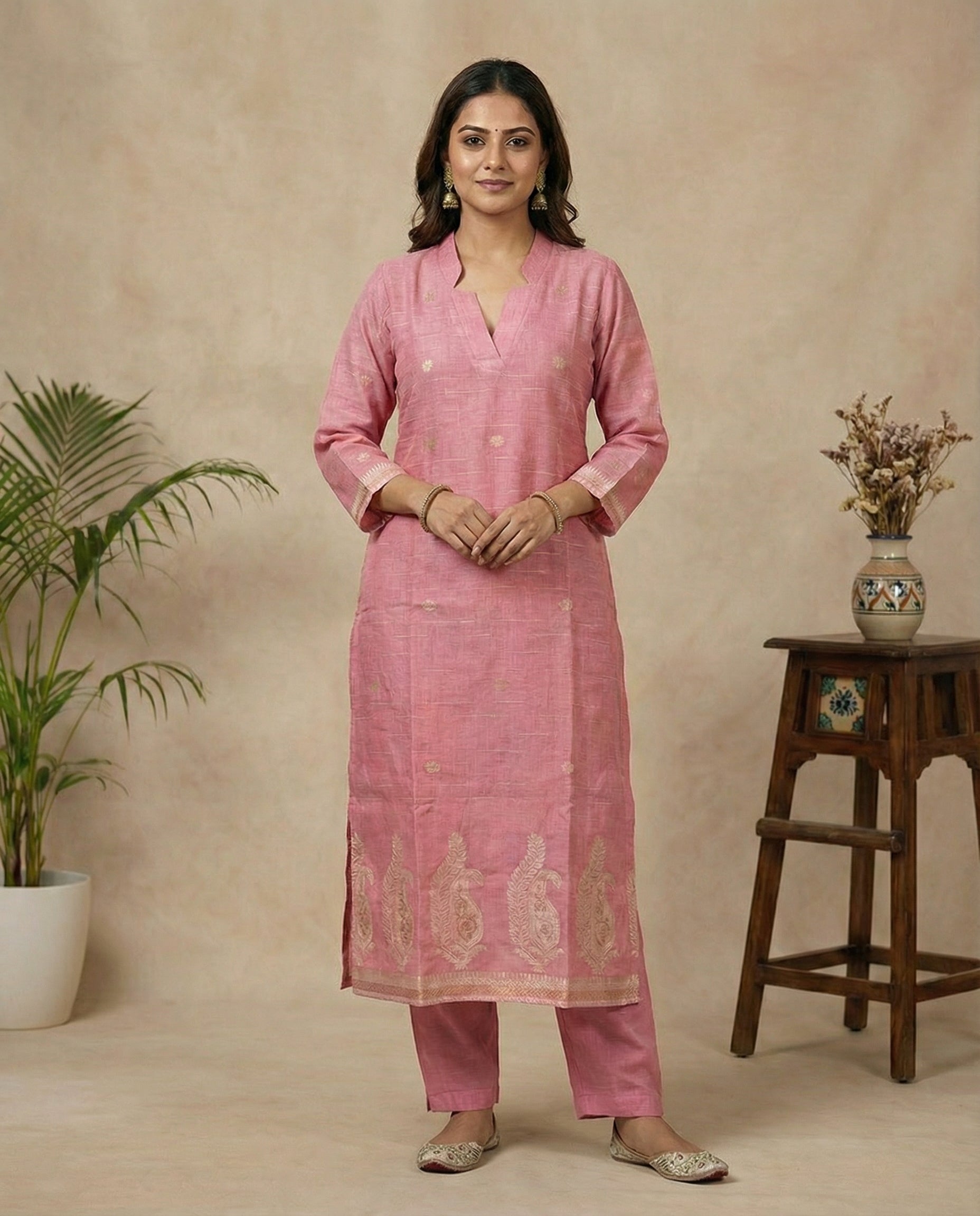 Pink Dune Muga Cotton Stitched Suit Sets