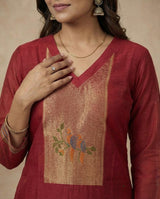 Dreamy Finch Red Muga Cotton Stitched Suit Sets