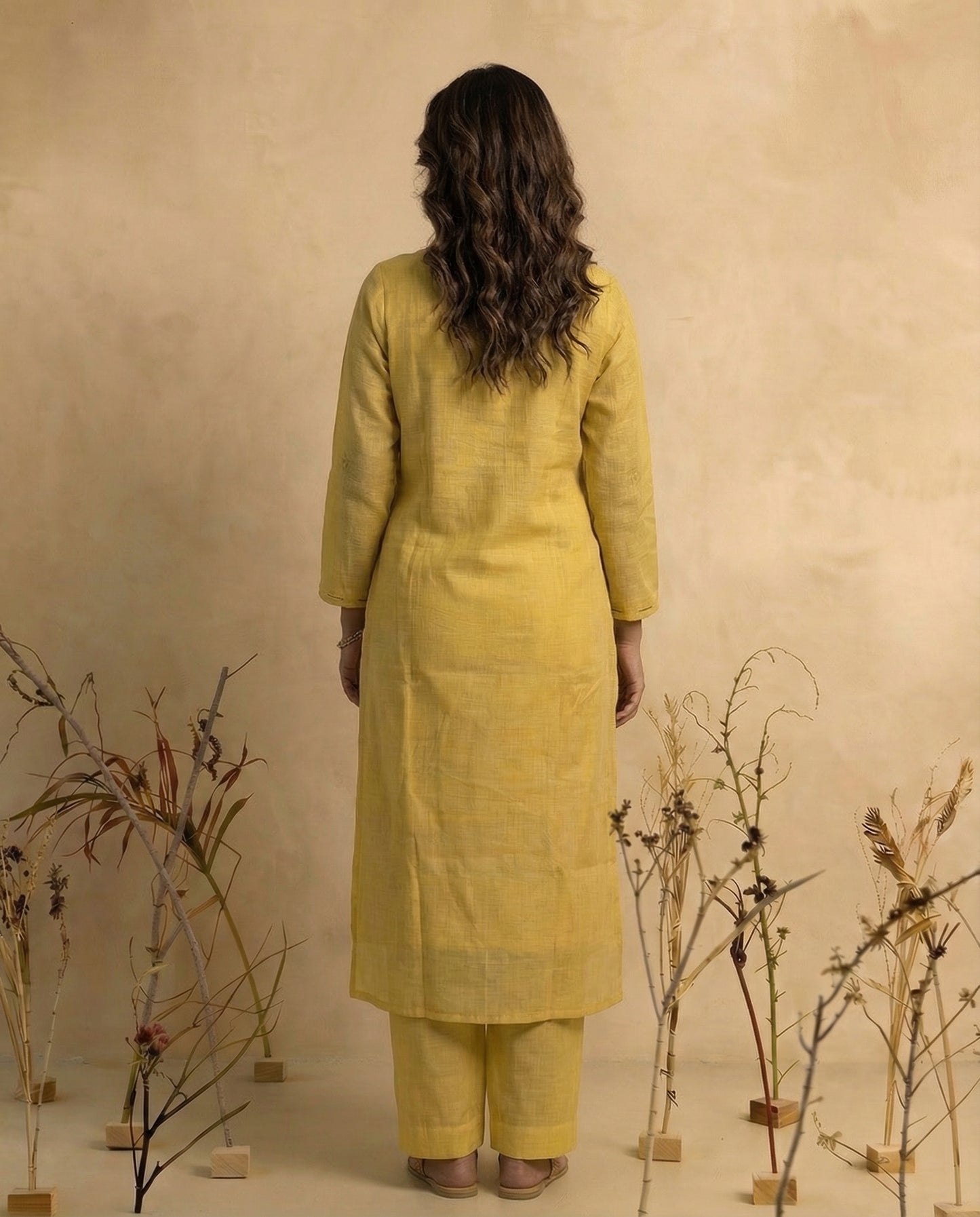 Terra Weave Yellow Muga Cotton Stitched Suit Sets