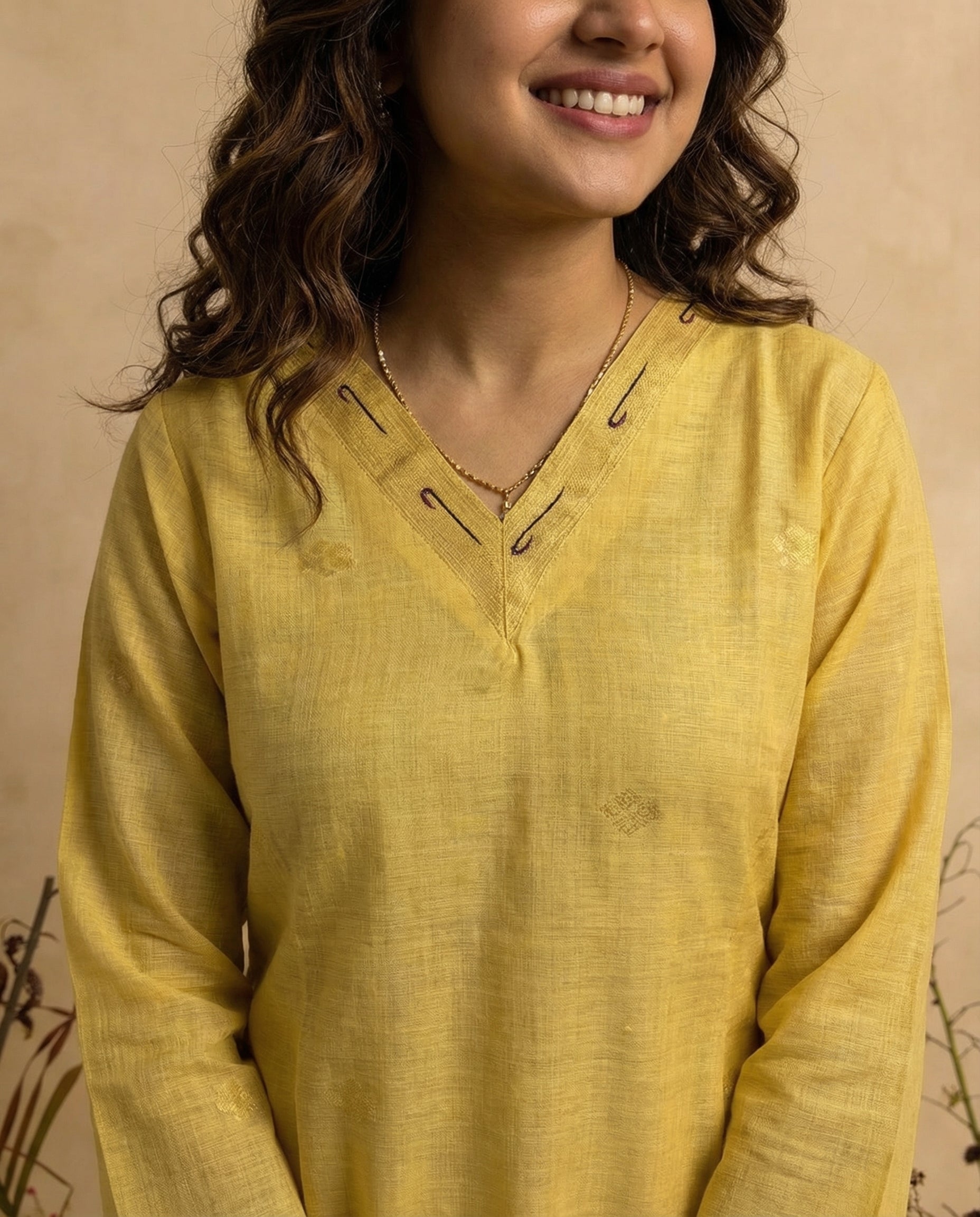 Terra Weave Yellow Muga Cotton Stitched Suit Sets