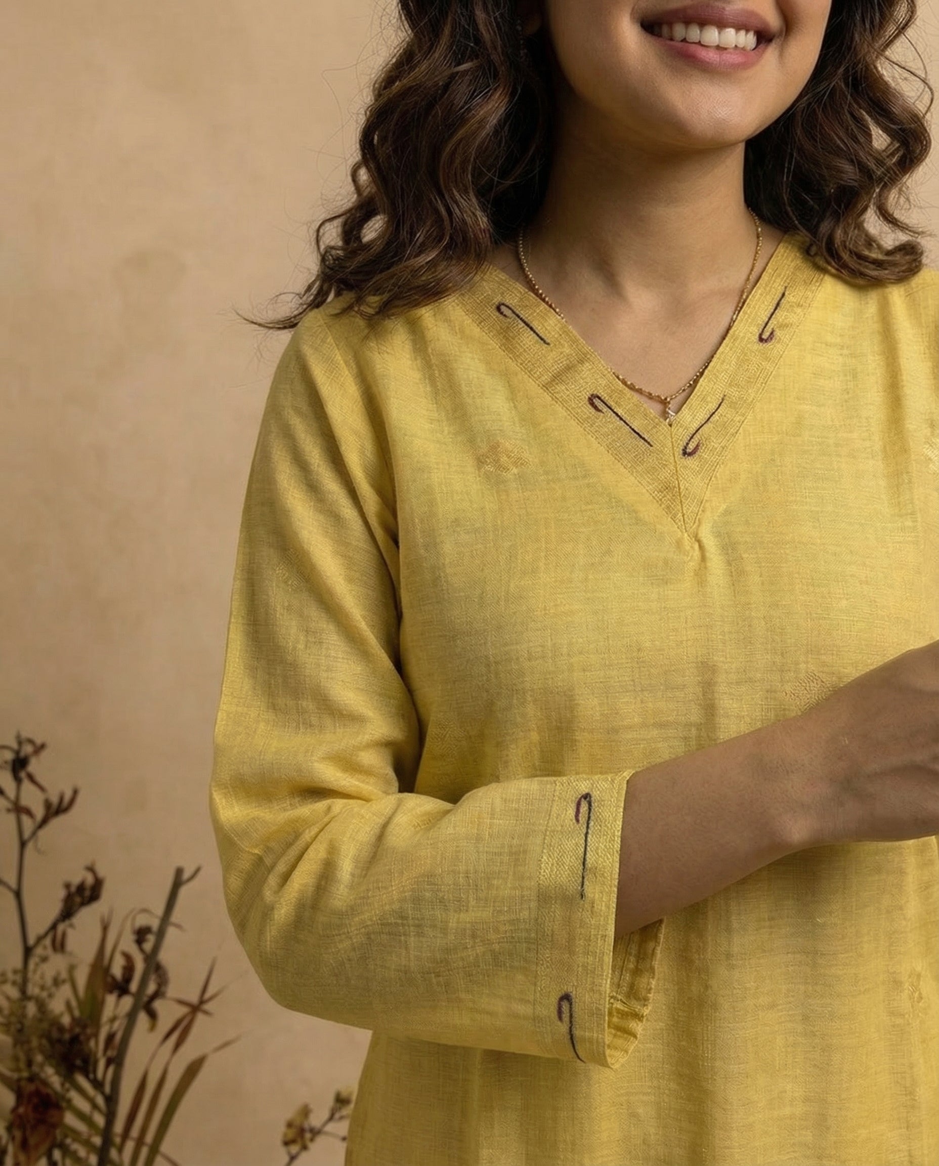 Terra Weave Yellow Muga Cotton Stitched Suit Sets