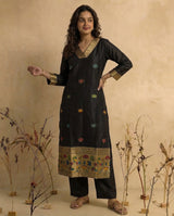 Ethnic Essence Black Soft Cotton Stitched Suit Sets