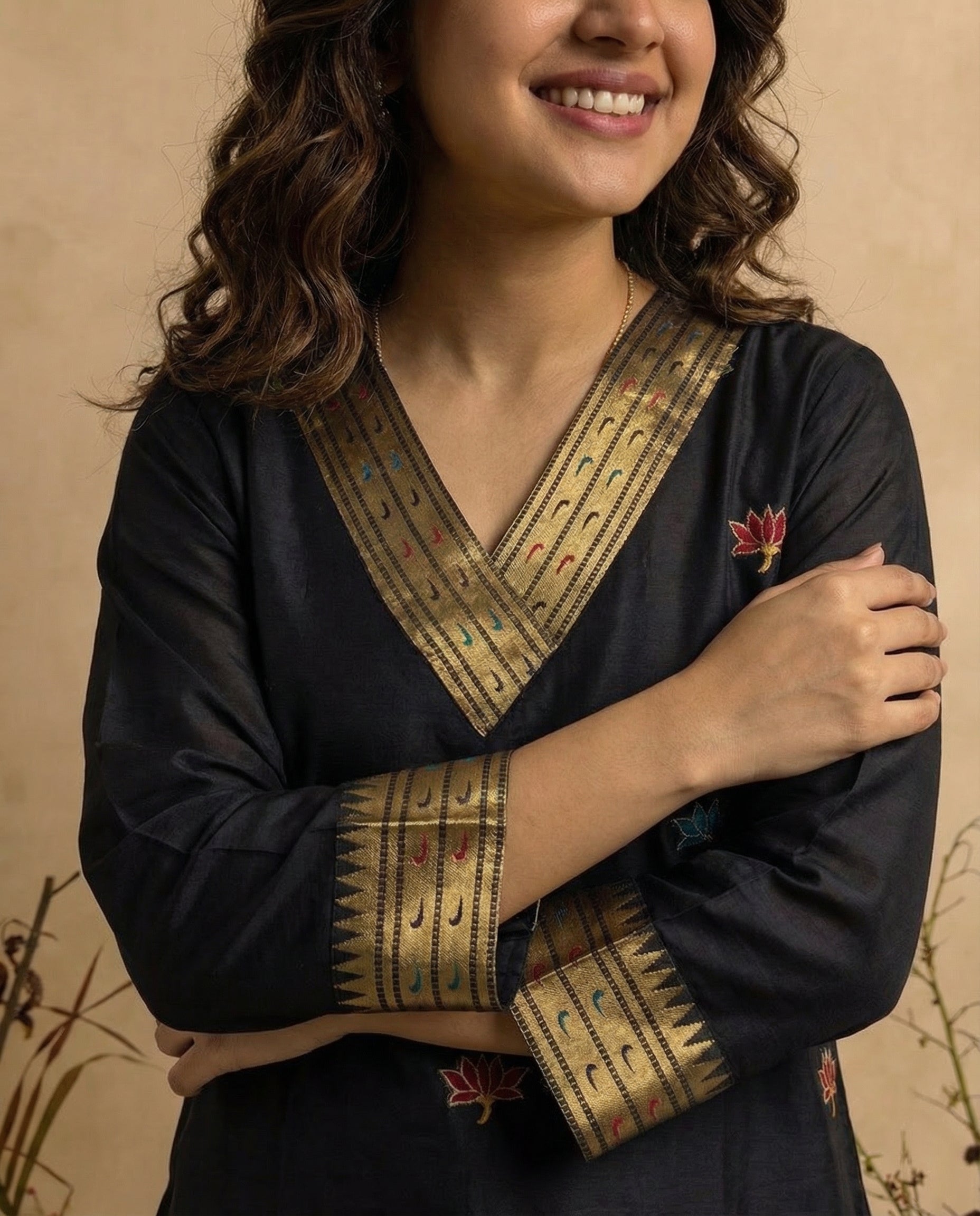 Ethnic Essence Black Soft Cotton Stitched Suit Sets