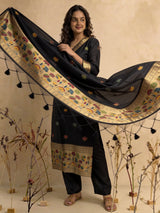 Ethnic Essence Black Soft Cotton Stitched Suit Sets