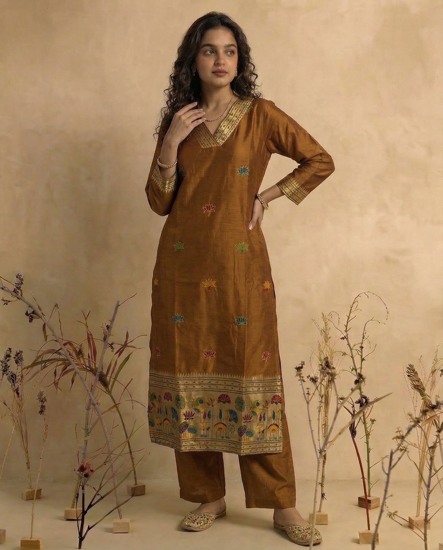 Ethnic Essence Mustard Yellow Soft Cotton Stitched Suit Sets