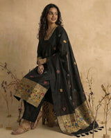 Ethnic Essence Black Soft Cotton Stitched Suit Sets