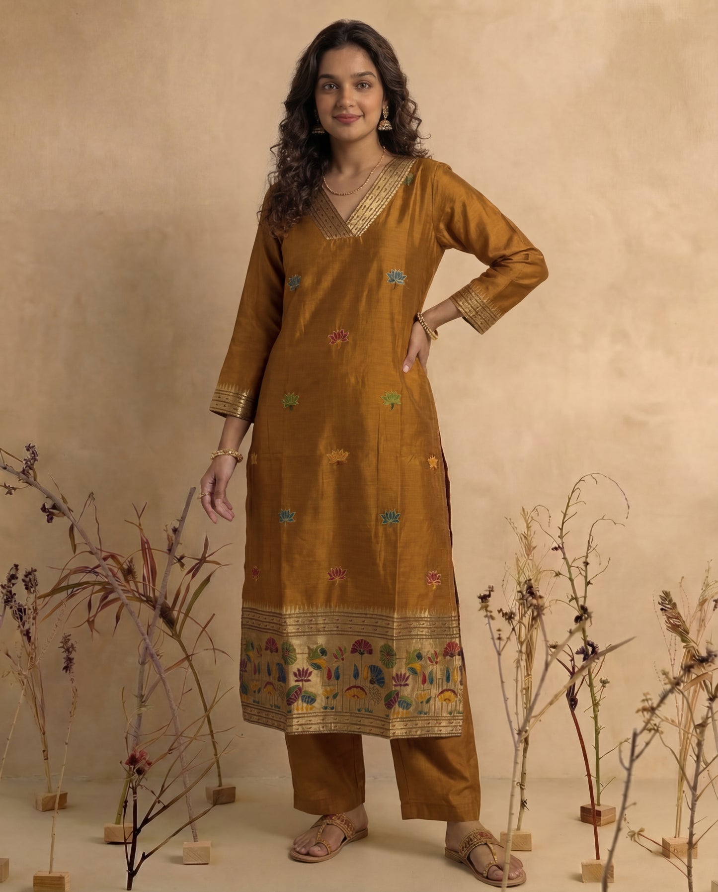 Ethnic Essence Mustard Yellow Soft Cotton Stitched Suit Sets