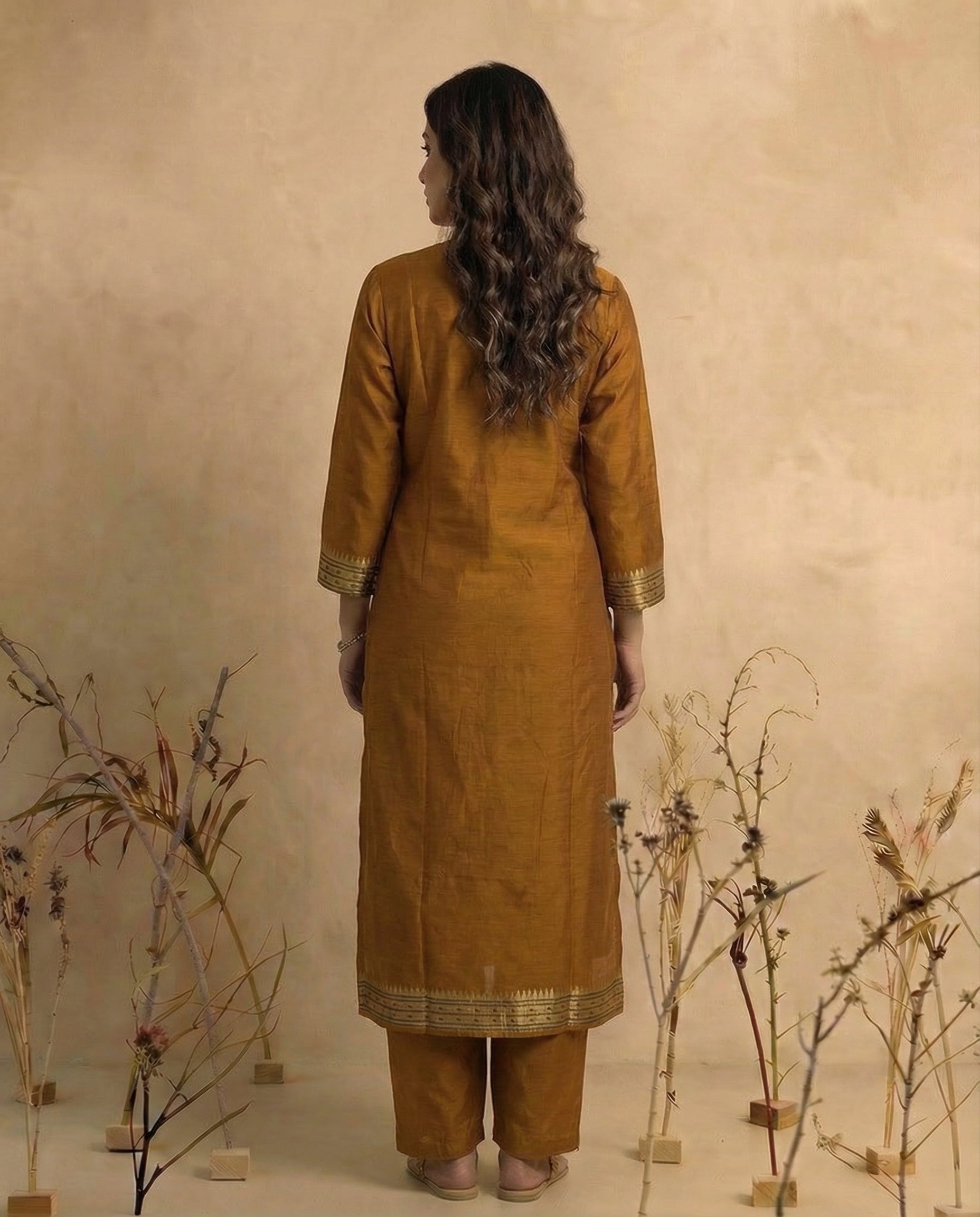 Ethnic Essence Mustard Yellow Soft Cotton Stitched Suit Sets