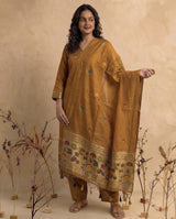 Ethnic Essence Mustard Yellow Soft Cotton Stitched Suit Sets