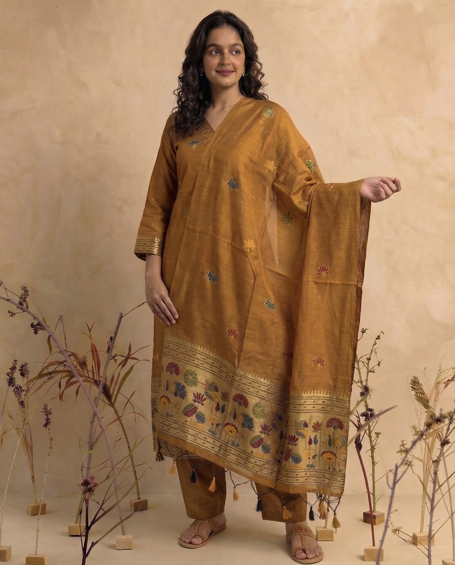 Ethnic Essence Mustard Yellow Soft Cotton Stitched Suit Sets