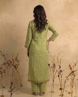Mono Muse Green Jamdani Pichwai Muga Cotton Stitched Suit Sets