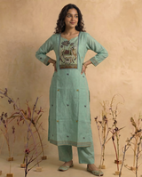 Mono Muse Blue Jamdani Pichwai Muga Cotton Stitched Suit Sets