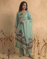 Mono Muse Blue Jamdani Pichwai Muga Cotton Stitched Suit Sets