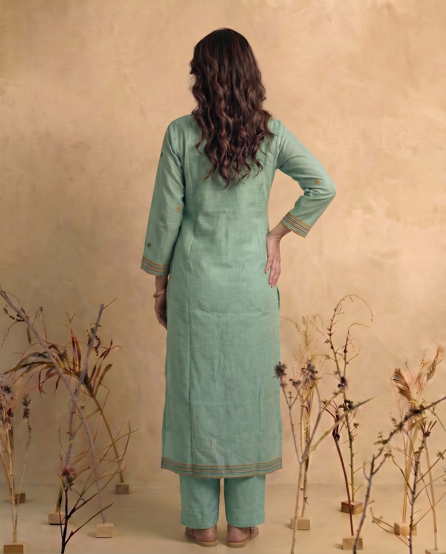 Mono Muse Blue Jamdani Pichwai Muga Cotton Stitched Suit Sets