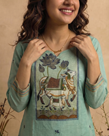 Mono Muse Blue Jamdani Pichwai Muga Cotton Stitched Suit Sets