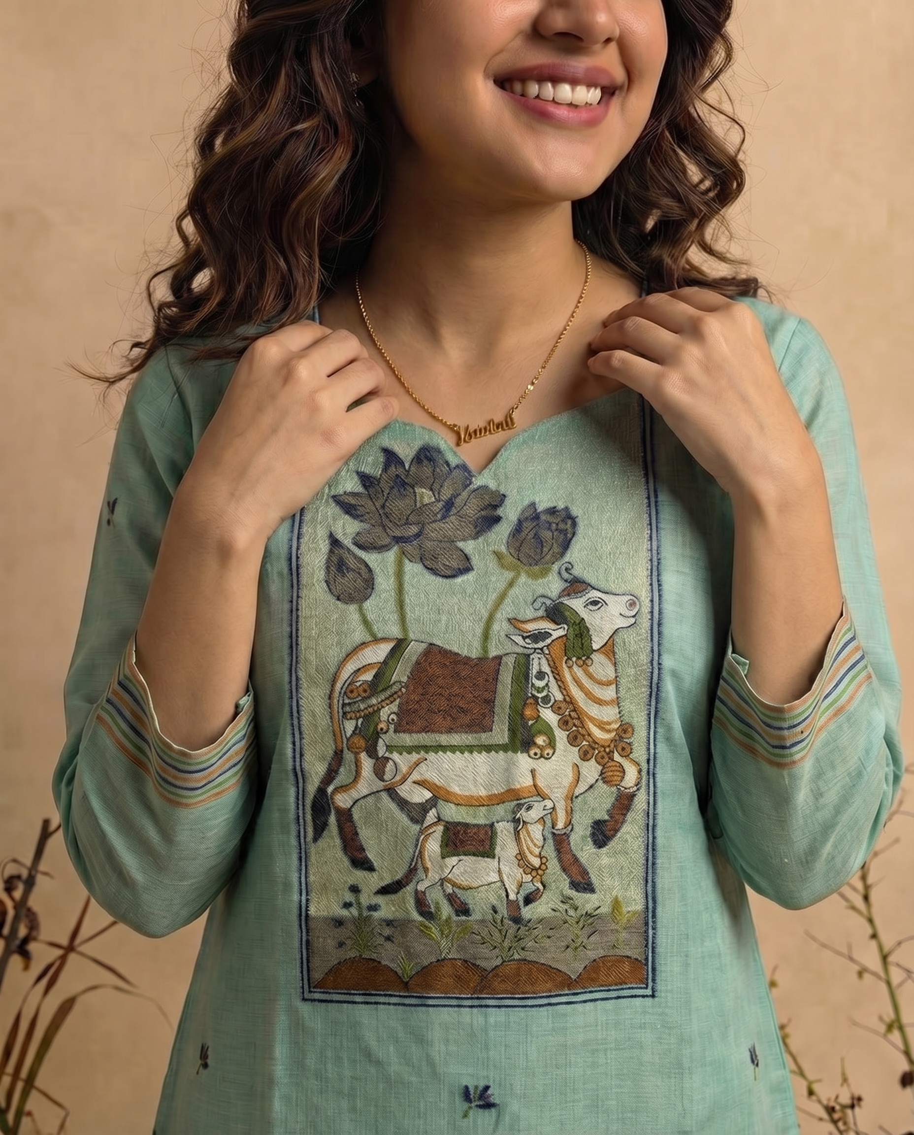 Mono Muse Blue Jamdani Pichwai Muga Cotton Stitched Suit Sets