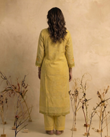 Bare Embellish Yellow Muga Cotton Stitched Suit Sets