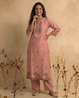 Bare Embellish Pink Muga Cotton Stitched Suit Sets