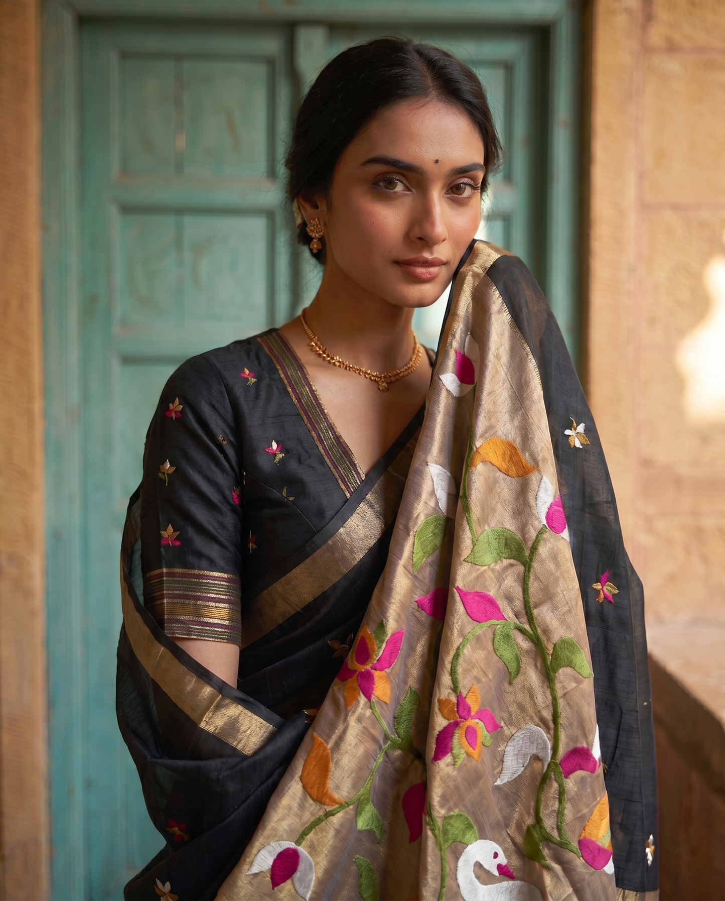 Sanjana Black Muga Silk Saree With Unstitched Blouse Piece