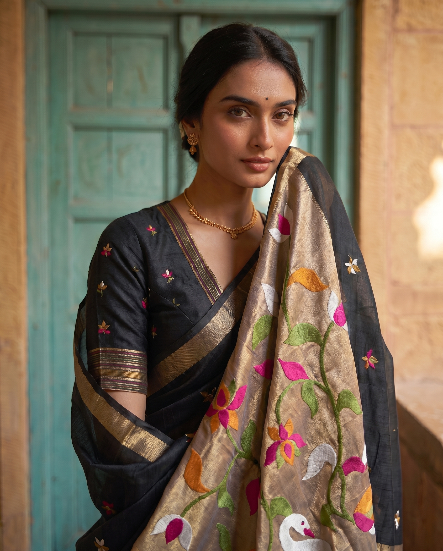 Sanjana Black Muga Silk Saree With Unstitched Blouse Piece