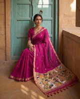 Sanjana Pink Muga Silk Saree With Unstitched Blouse Piece