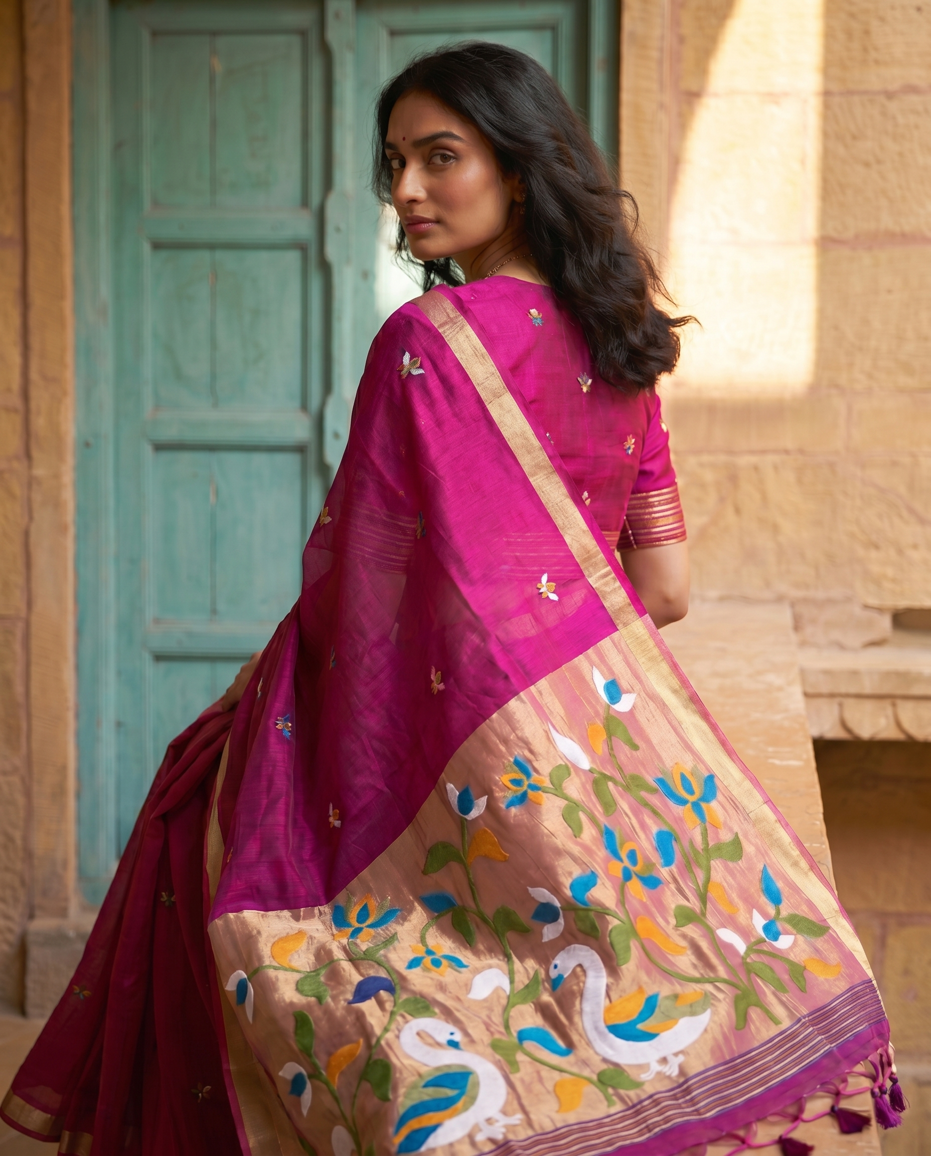 Sanjana Pink Muga Silk Saree With Unstitched Blouse Piece