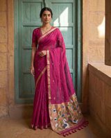 Sanjana Pink Muga Silk Saree With Unstitched Blouse Piece