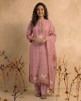 Bare Embellish Pink Muga Cotton Stitched Suit Sets