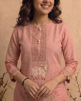 Bare Embellish Pink Muga Cotton Stitched Suit Sets