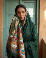Sanjana Dark Green Muga Silk Saree With Unstitched Blouse Piece