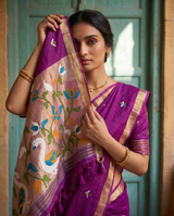 Sanjana Wine Muga Silk Saree With Unstitched Blouse Piece