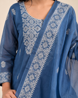 Dreamy Dusk Indigo Blue Muga Cotton Stitched Suit Set